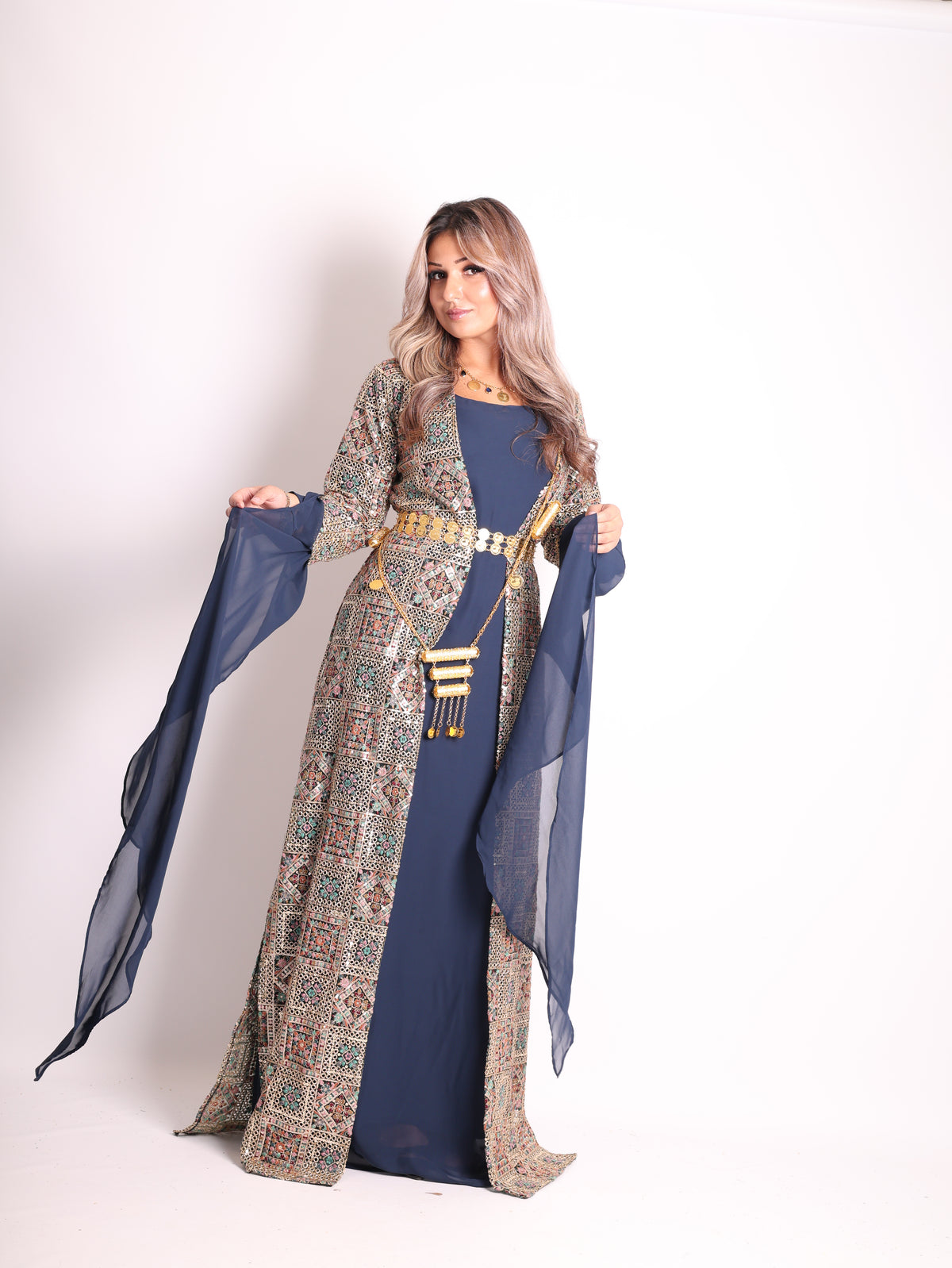 Cudi / Judi Kurdish Dress Navy blue – Luxury Embroidered 3-Piece Se