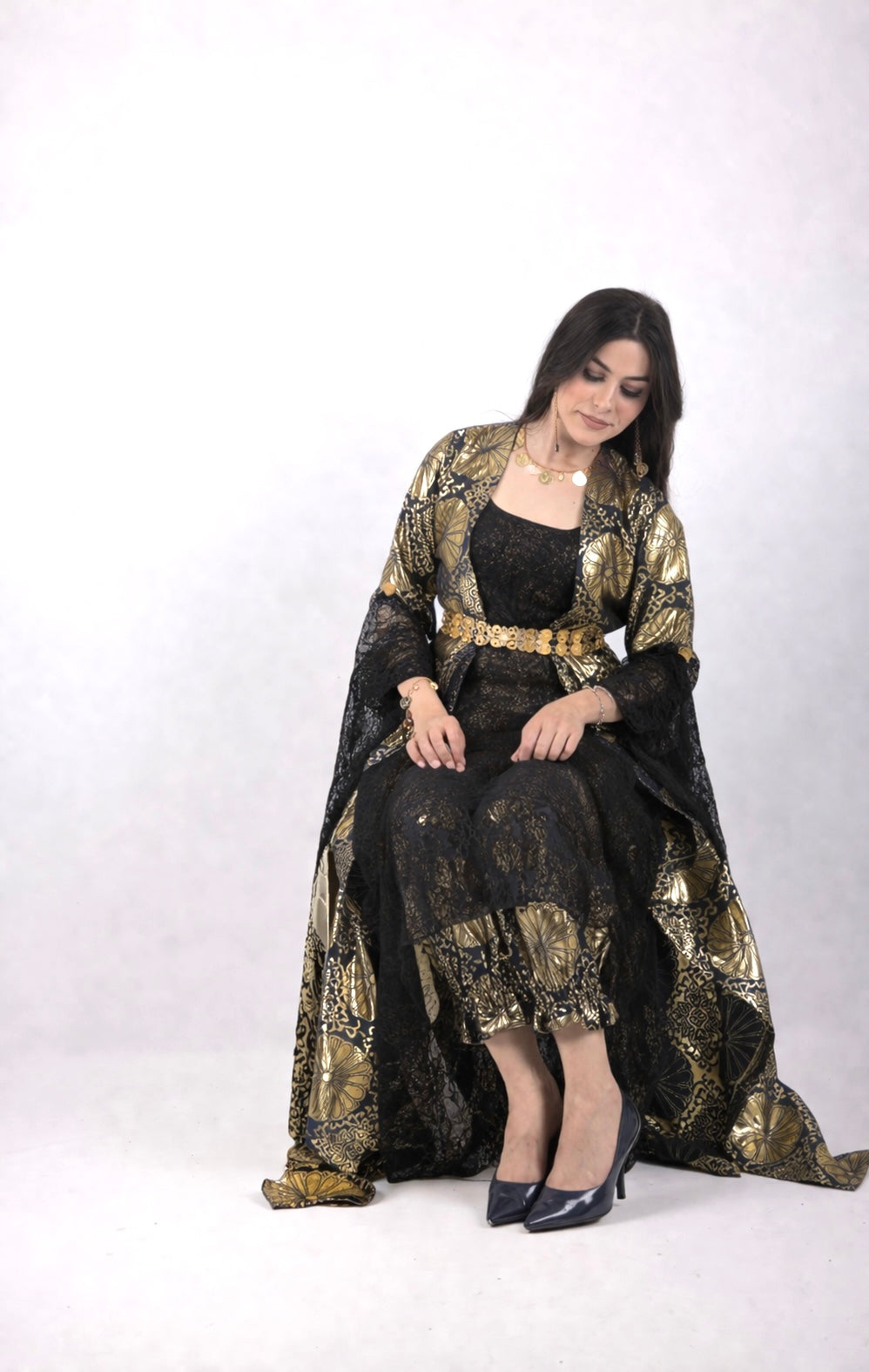 🖤Hafse Xan Collection – 4-Piece Kurdish Dress Set (Golden, black)
