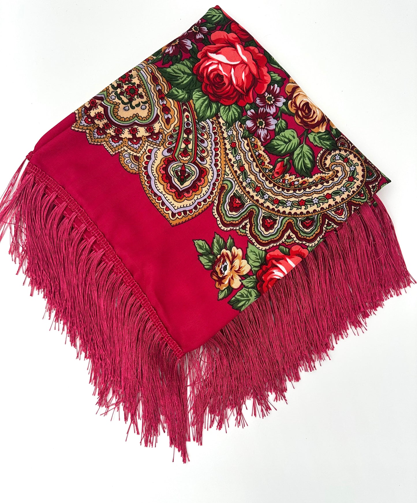 Hot Pink Floral Scarf | 110x110 cm | Luxurious Soft Touch with Tassels