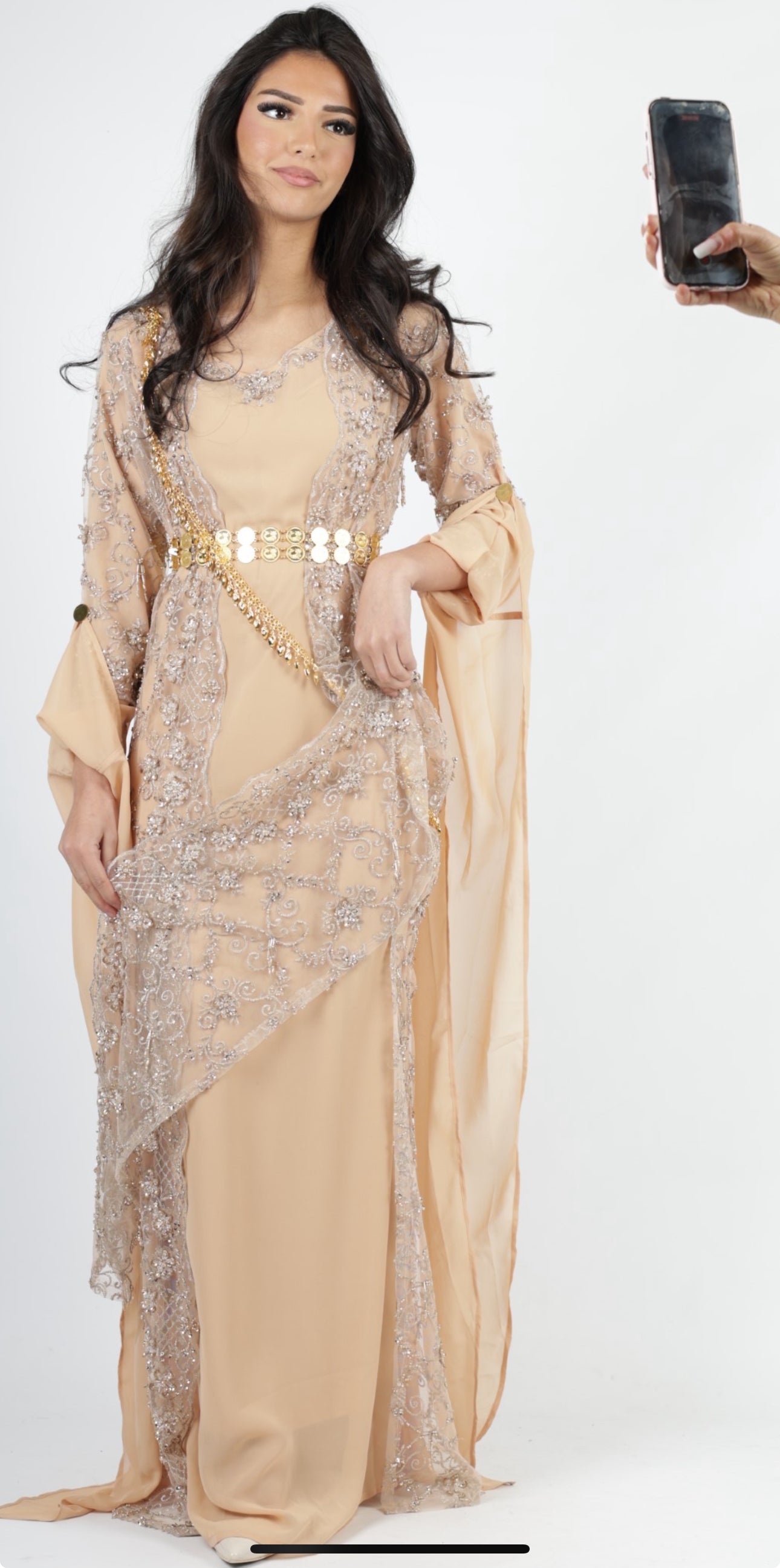 Awaz Kurdish Dress champagne hand beaded 3 items