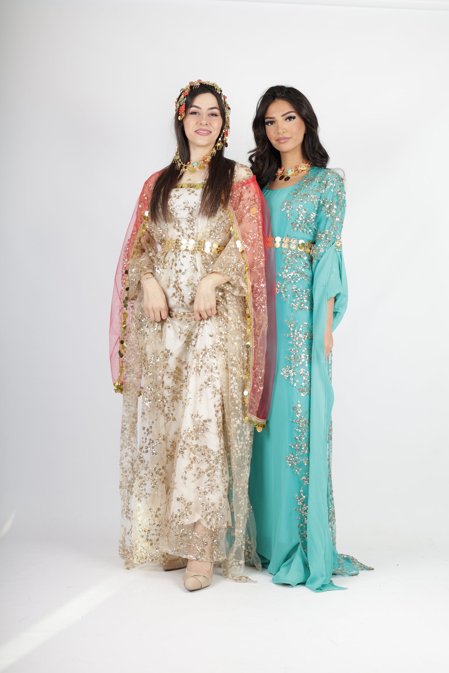Shkofa Collection – Gold Sequin Embroidered Kras & Kawa and Red Kolwane