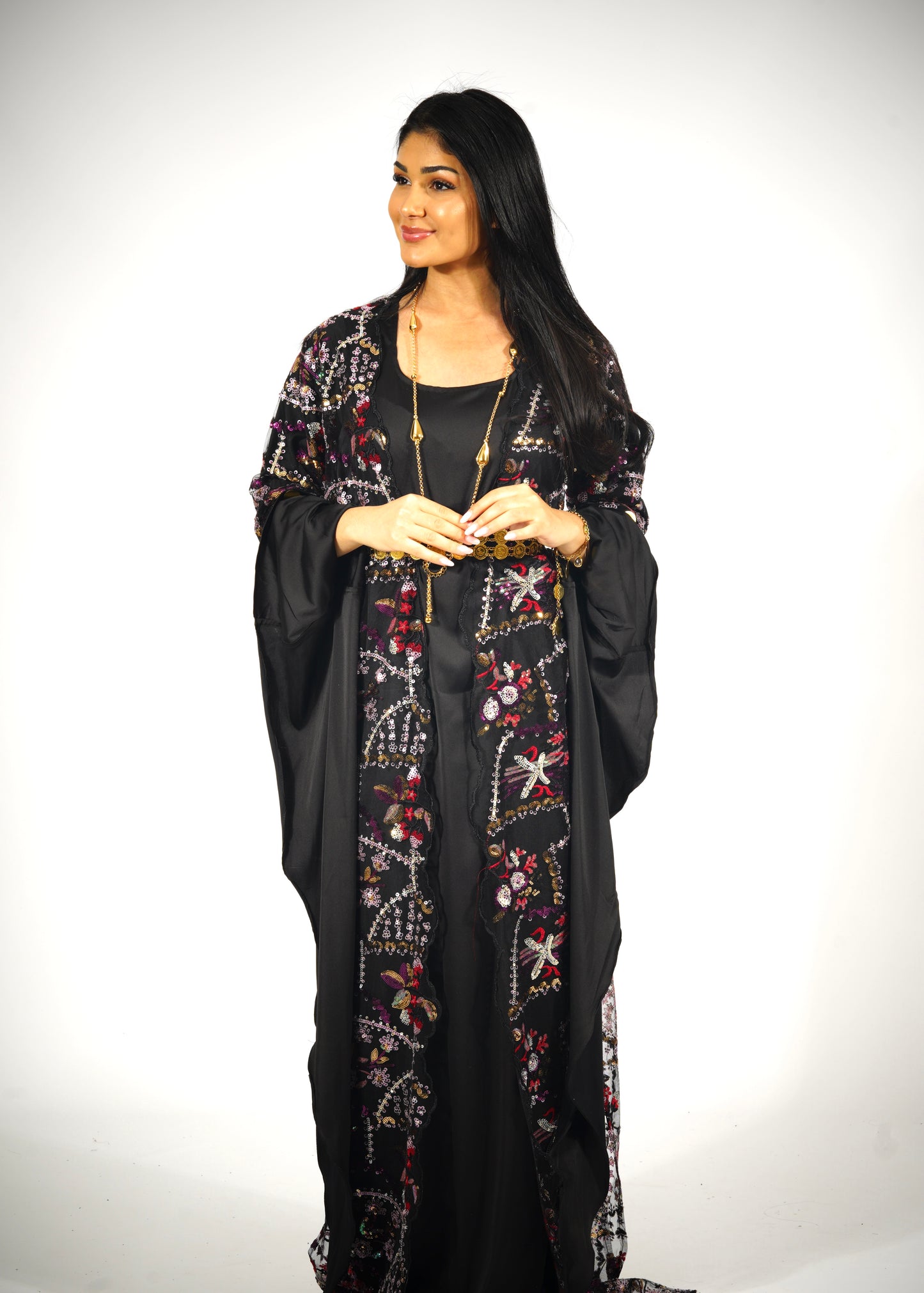 Chel Parche Collection – 2-Piece Kurdish Dress Set Black with Red