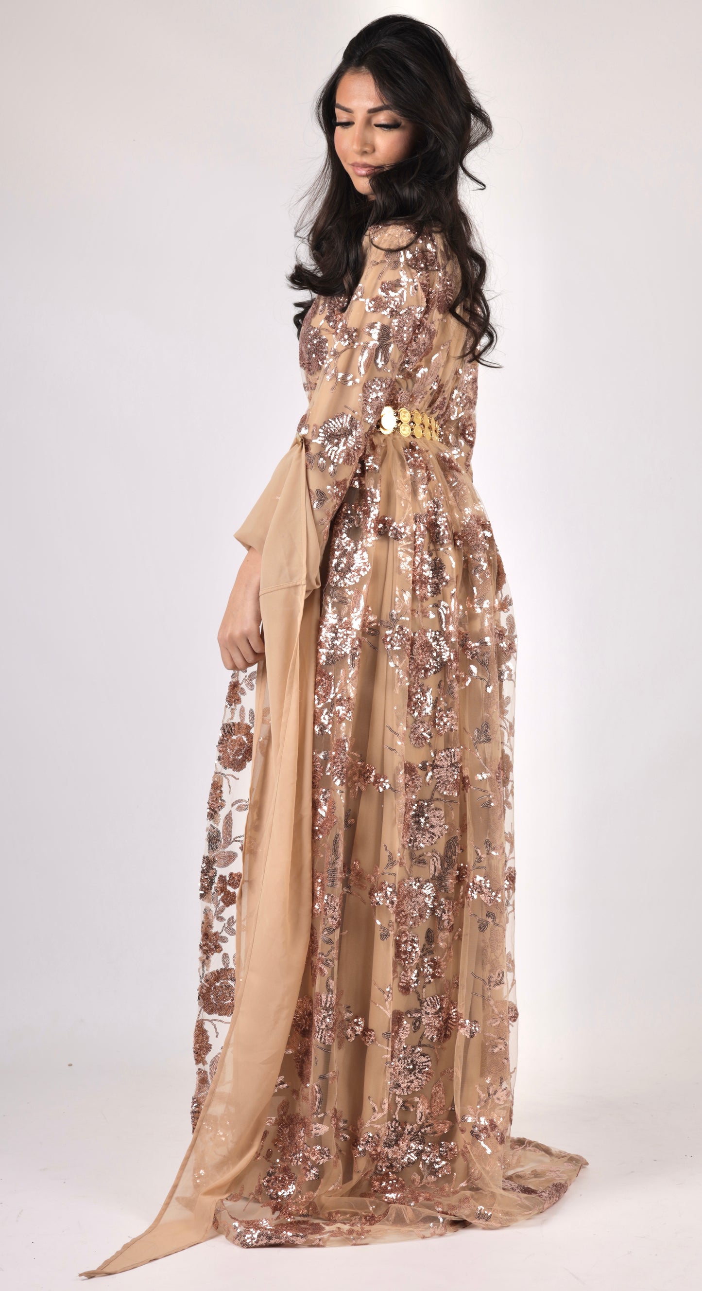Dildar Kurdish Dress – Badini Style in champagne champagne Sequins