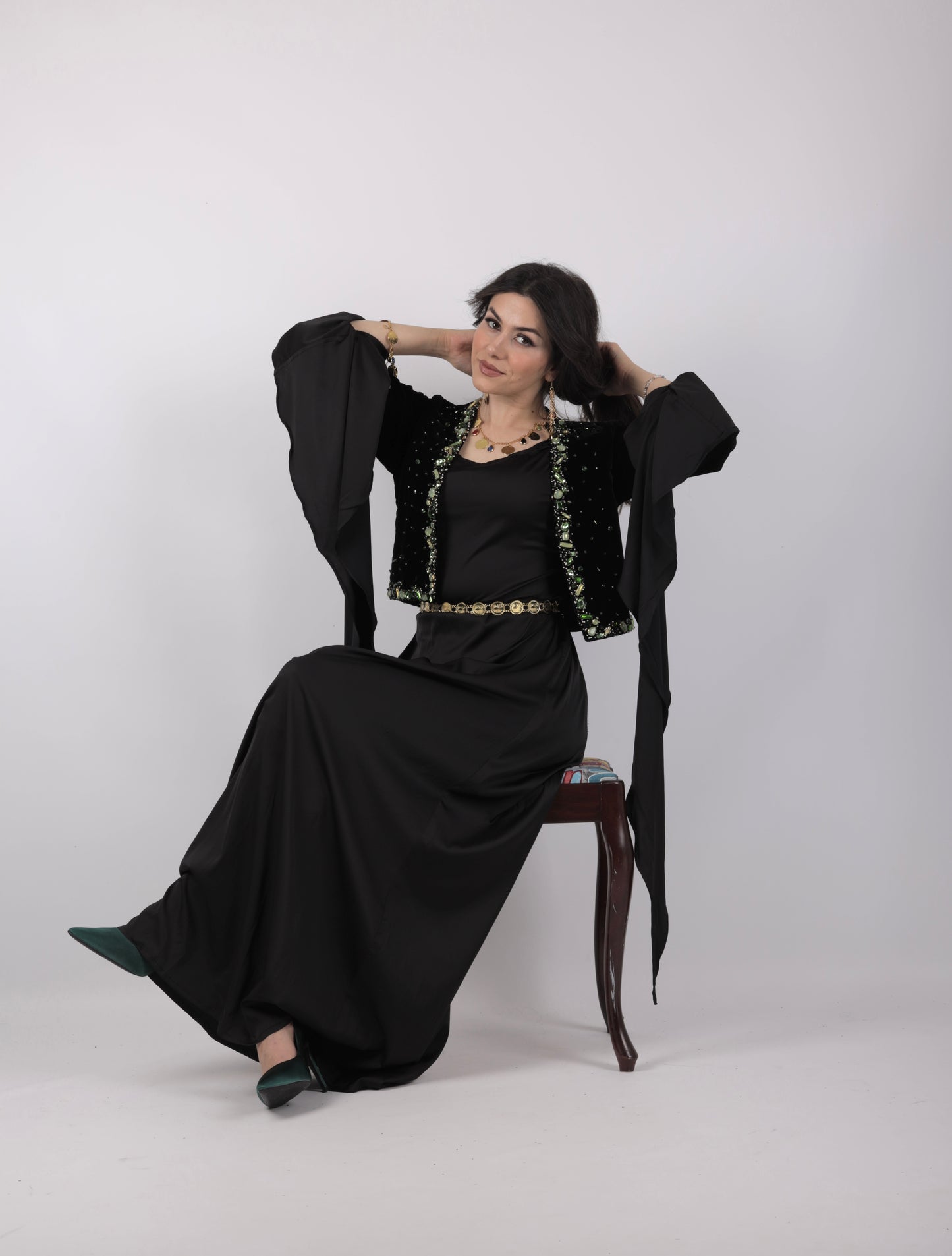 Green Crystal with Stones Hand made Kurdish Dress ( only vest or salte)