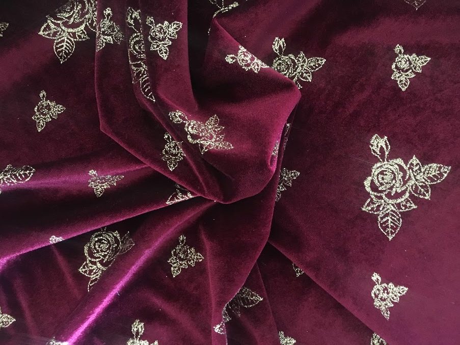 Velvet spandex with rose design(meter)