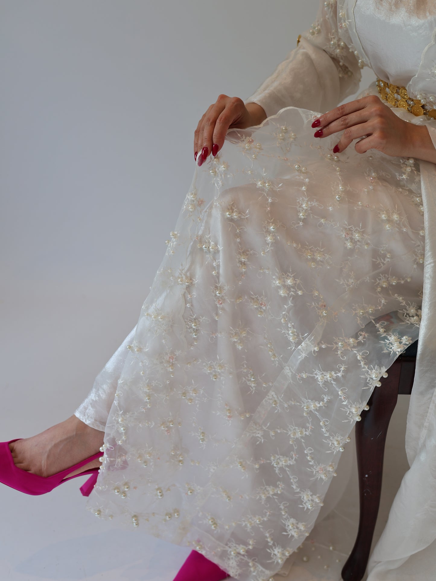 White Dress with shell pearls hand beaded