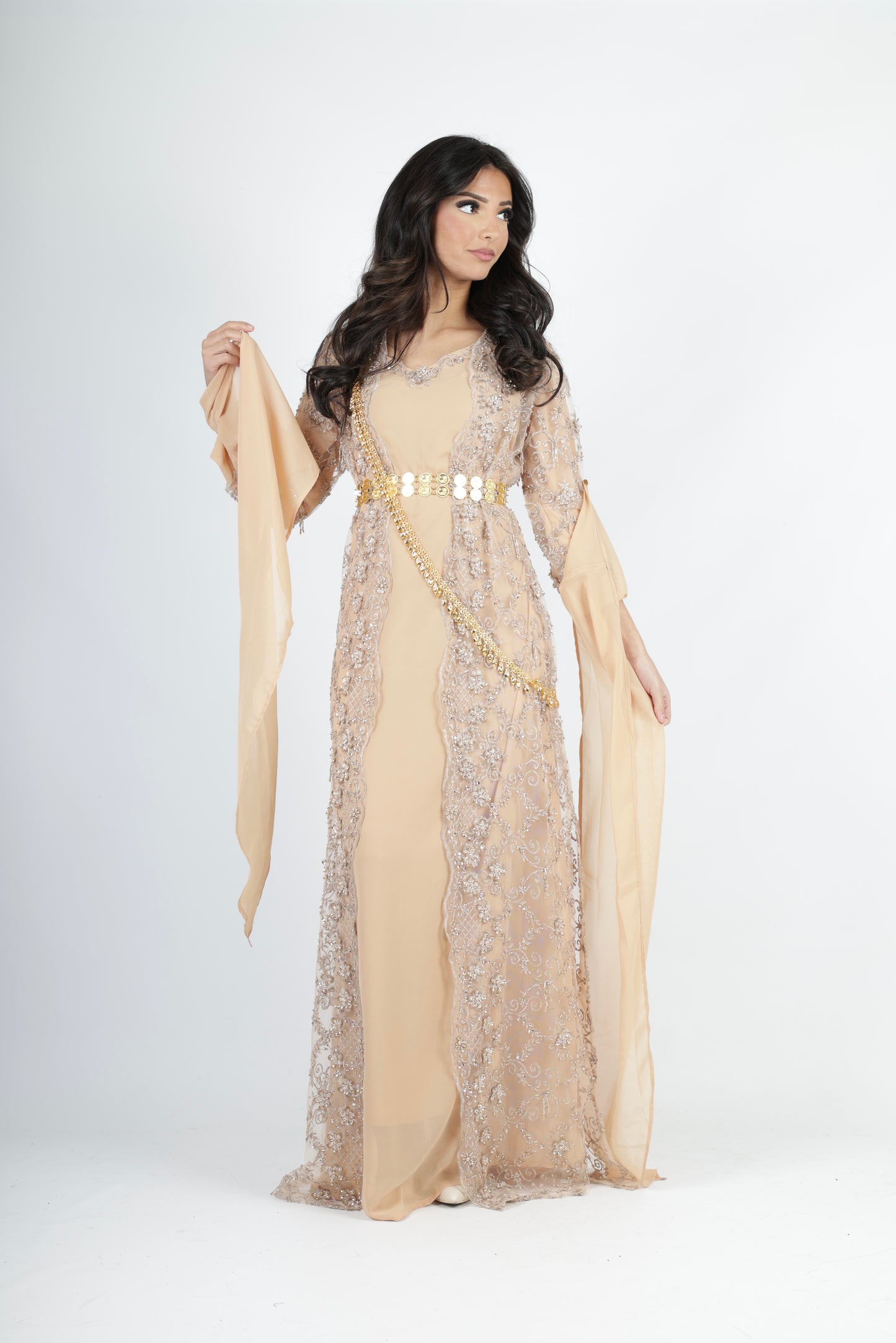 Awaz  Kurdish Dress champagne hand beaded 3 items