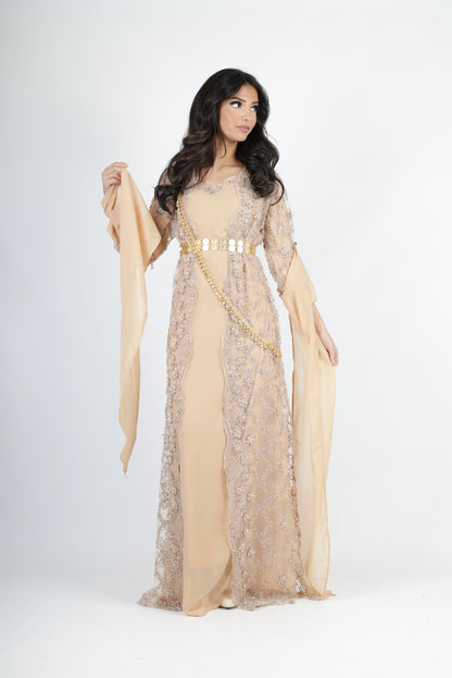 Awaz  Kurdish Dress champagne hand beaded 3 items