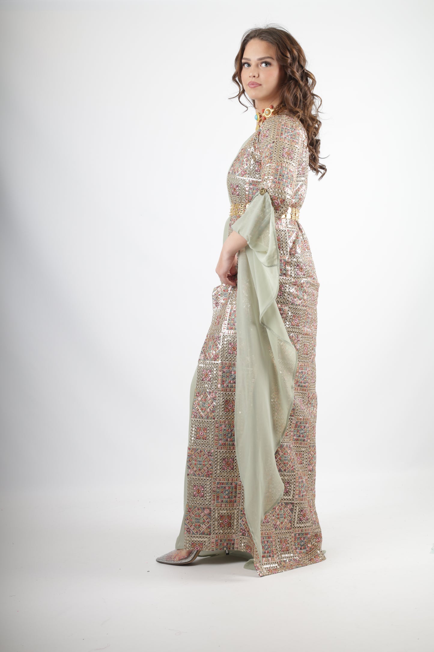 Cudi Kurdish Dress Green – Luxury Embroidered 3-Piece Set Mint green