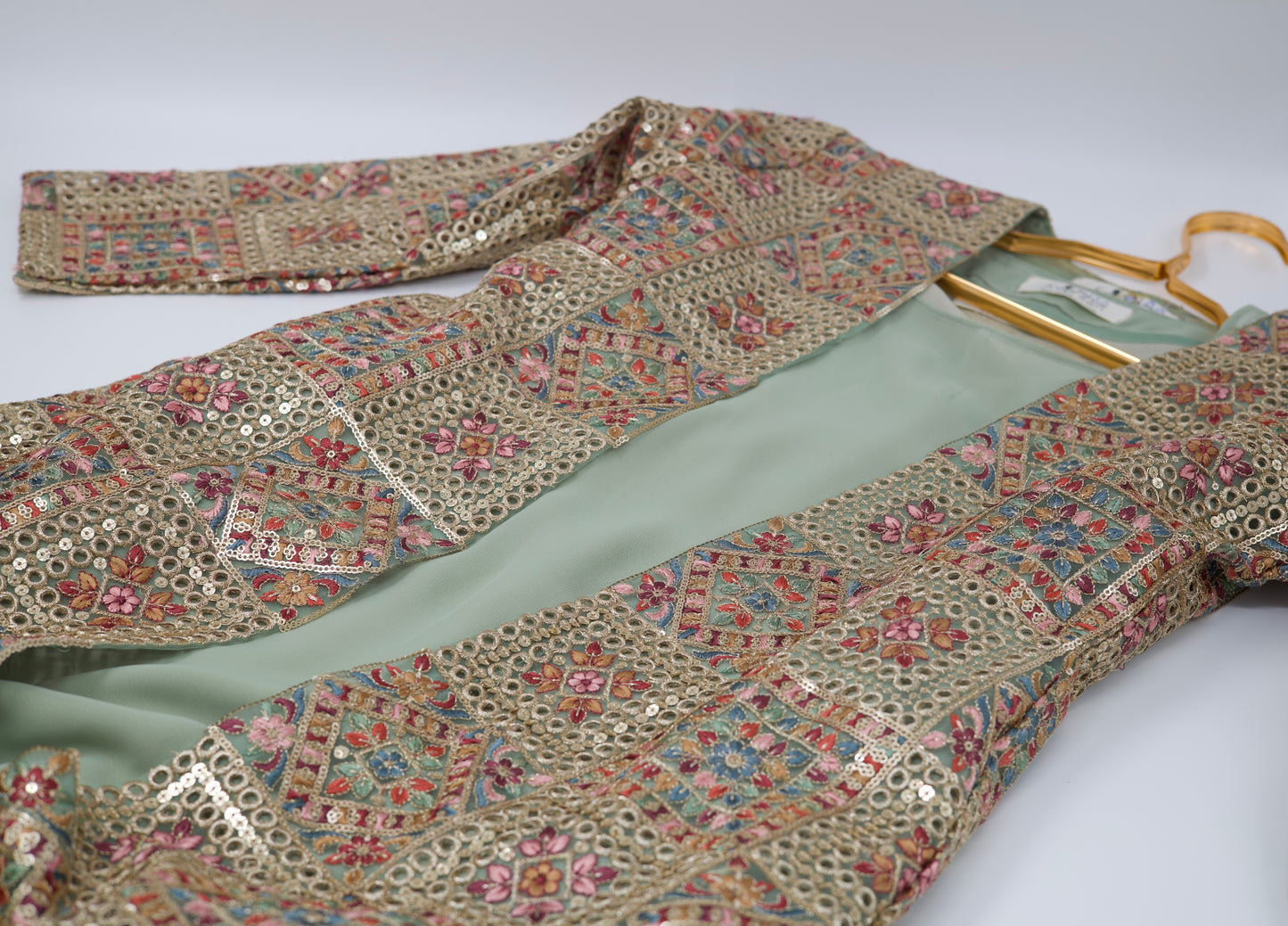 Cudi Kurdish Dress Green – Luxury Embroidered 3-Piece Set Mint green