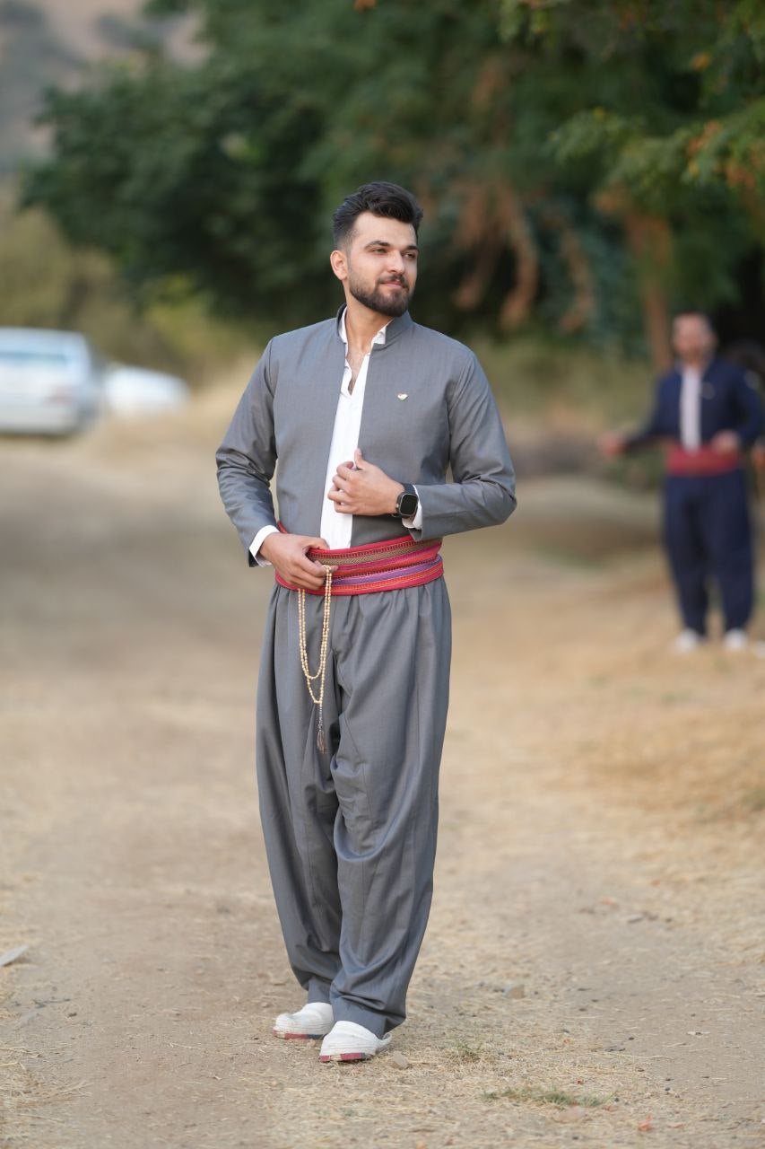 Kurdish Men's Dark Grey Traditional Suit – Premium Tailored Outfit for Weddings, Newroz, and Cultural Events