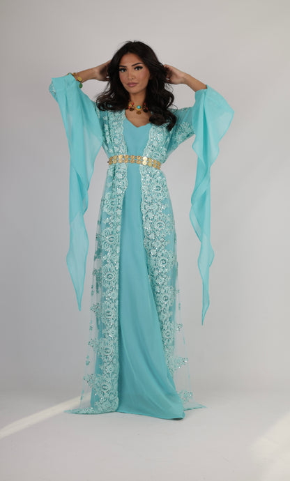 Dilber Kurdish Dress – 3-Piece light Turquoise Kurdish Dress