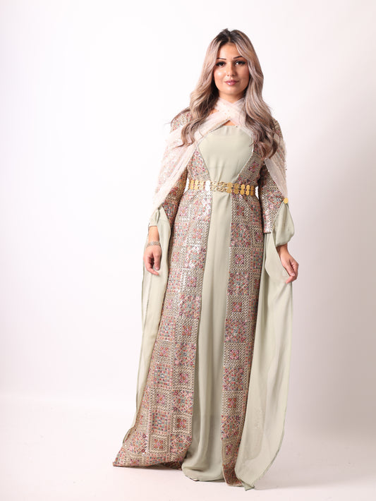 Cudi/Judi Kurdish Dress Green – Luxury Embroidered 4 -Piece Set Mint green including Dasmal