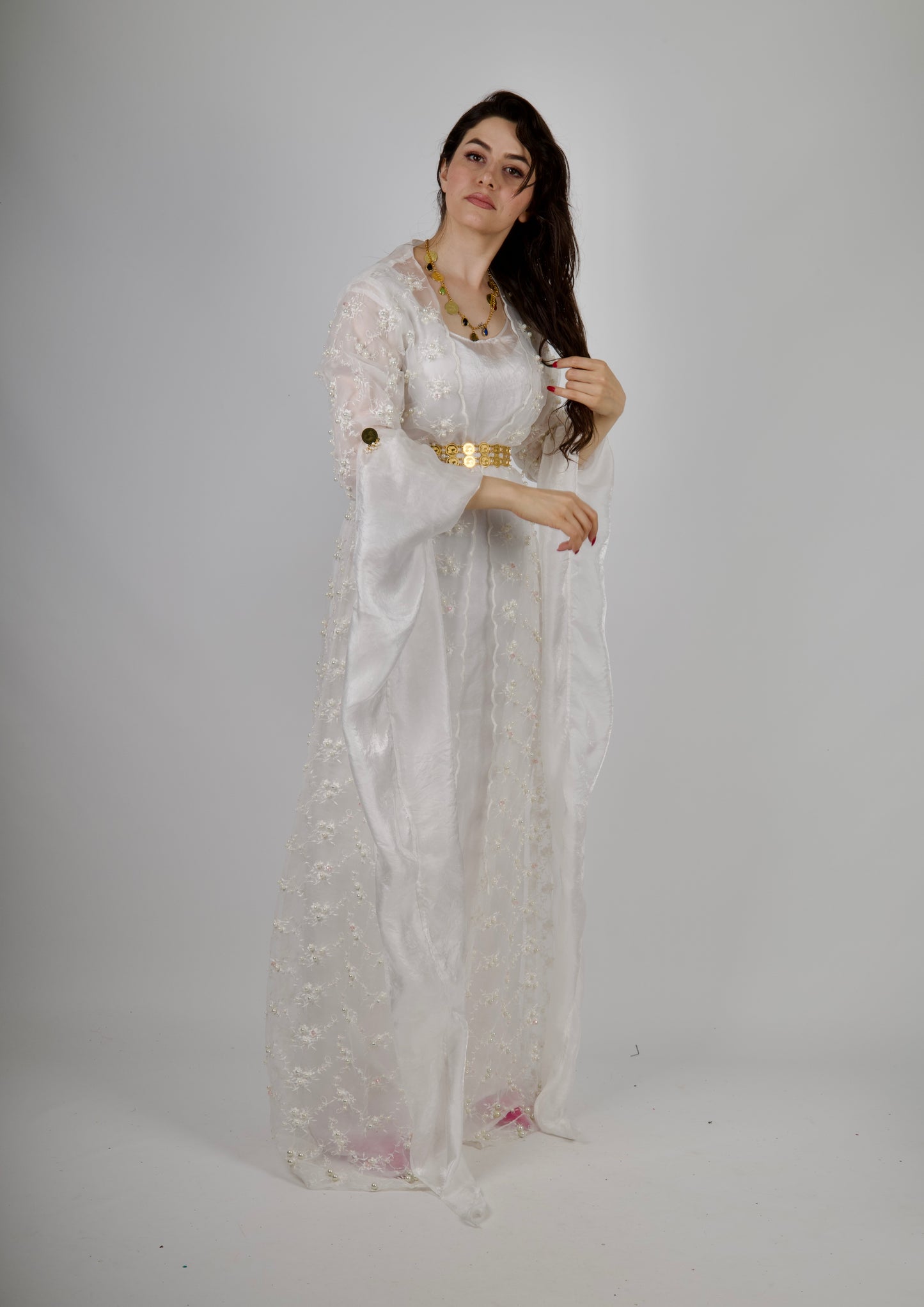 White Dress with shell pearls hand beaded
