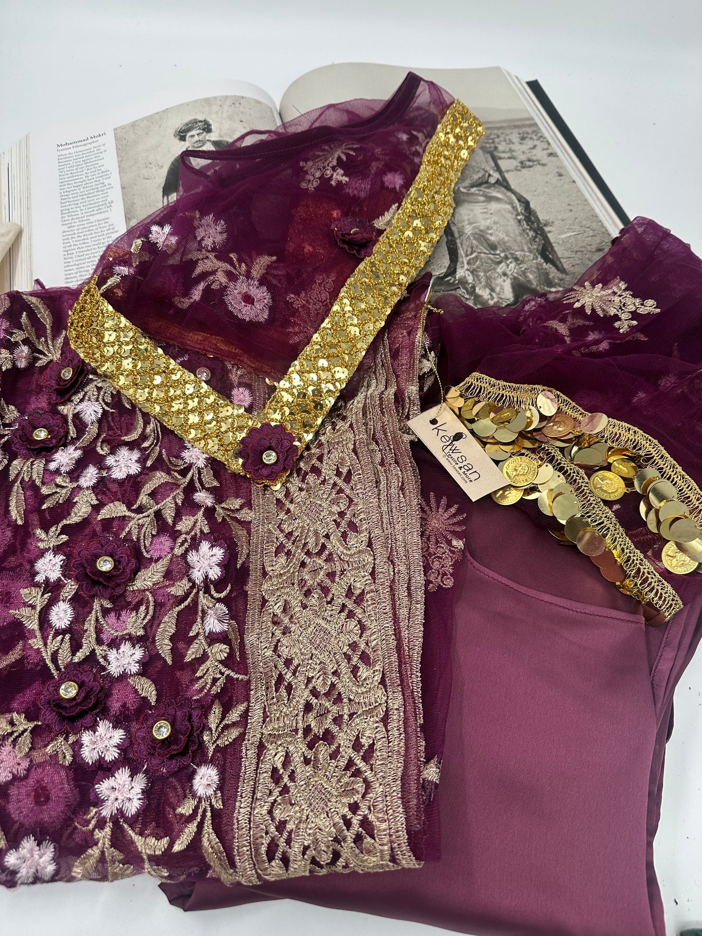 Xezal Collection – 4-Piece Kurdish Dress Set in aubergine