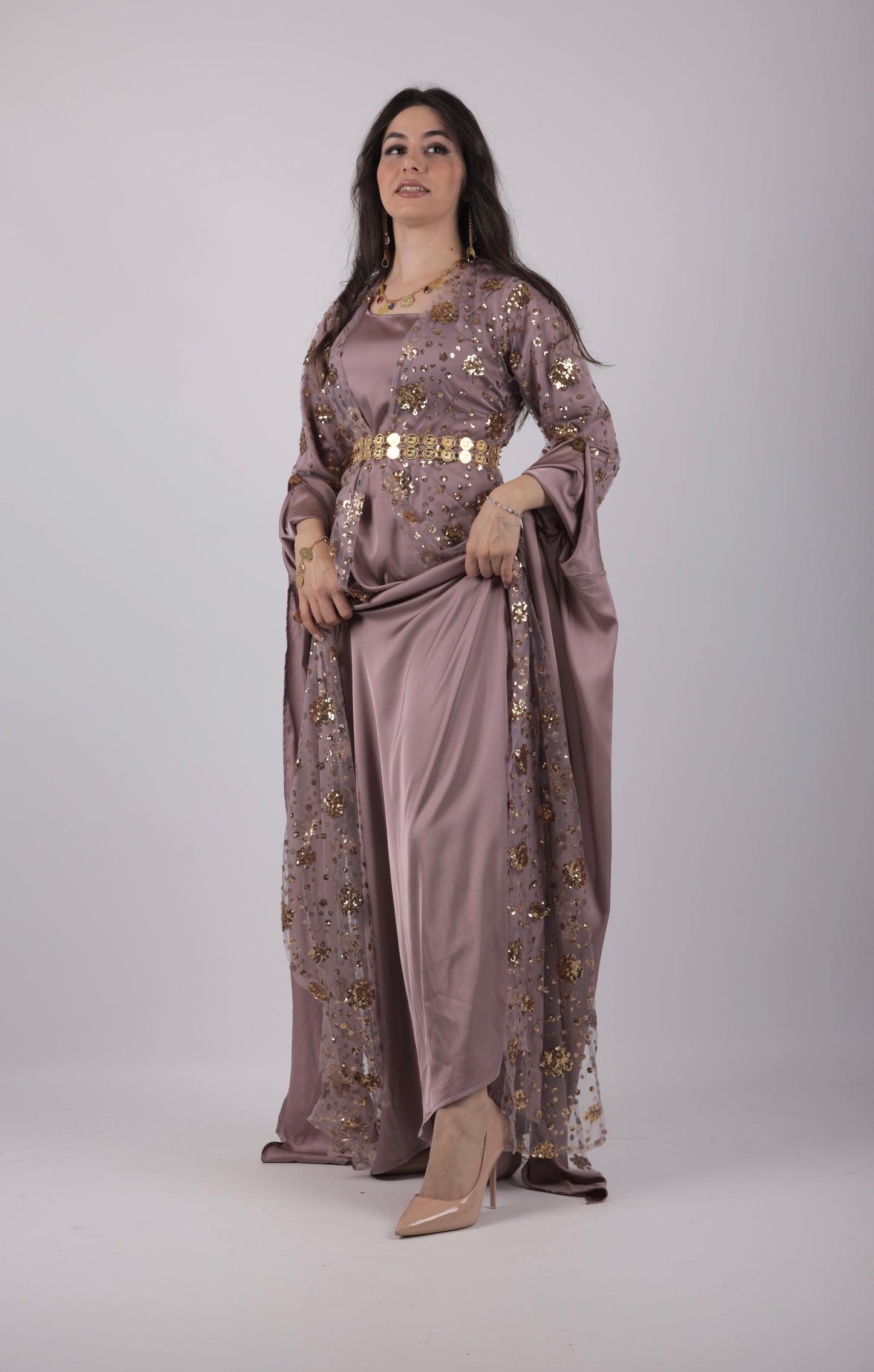 Chro Collection – Lavender Satin Silk Kurdish Dress (2-Piece Set)