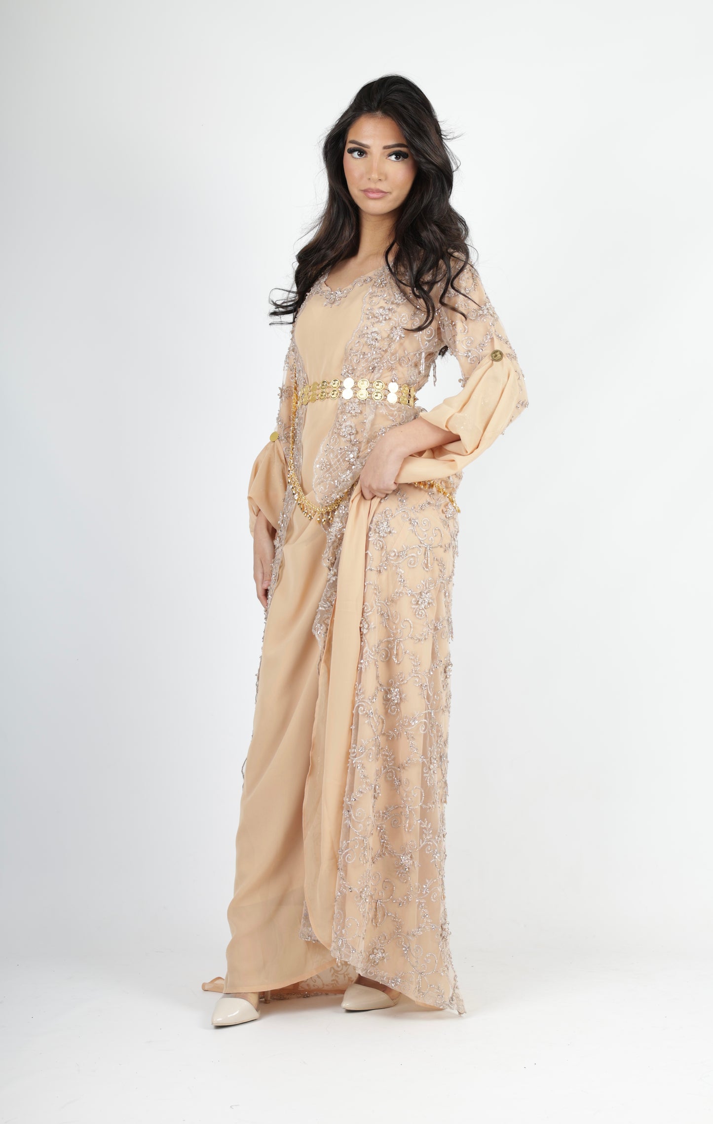 Awaz  Kurdish Dress champagne hand beaded 3 items
