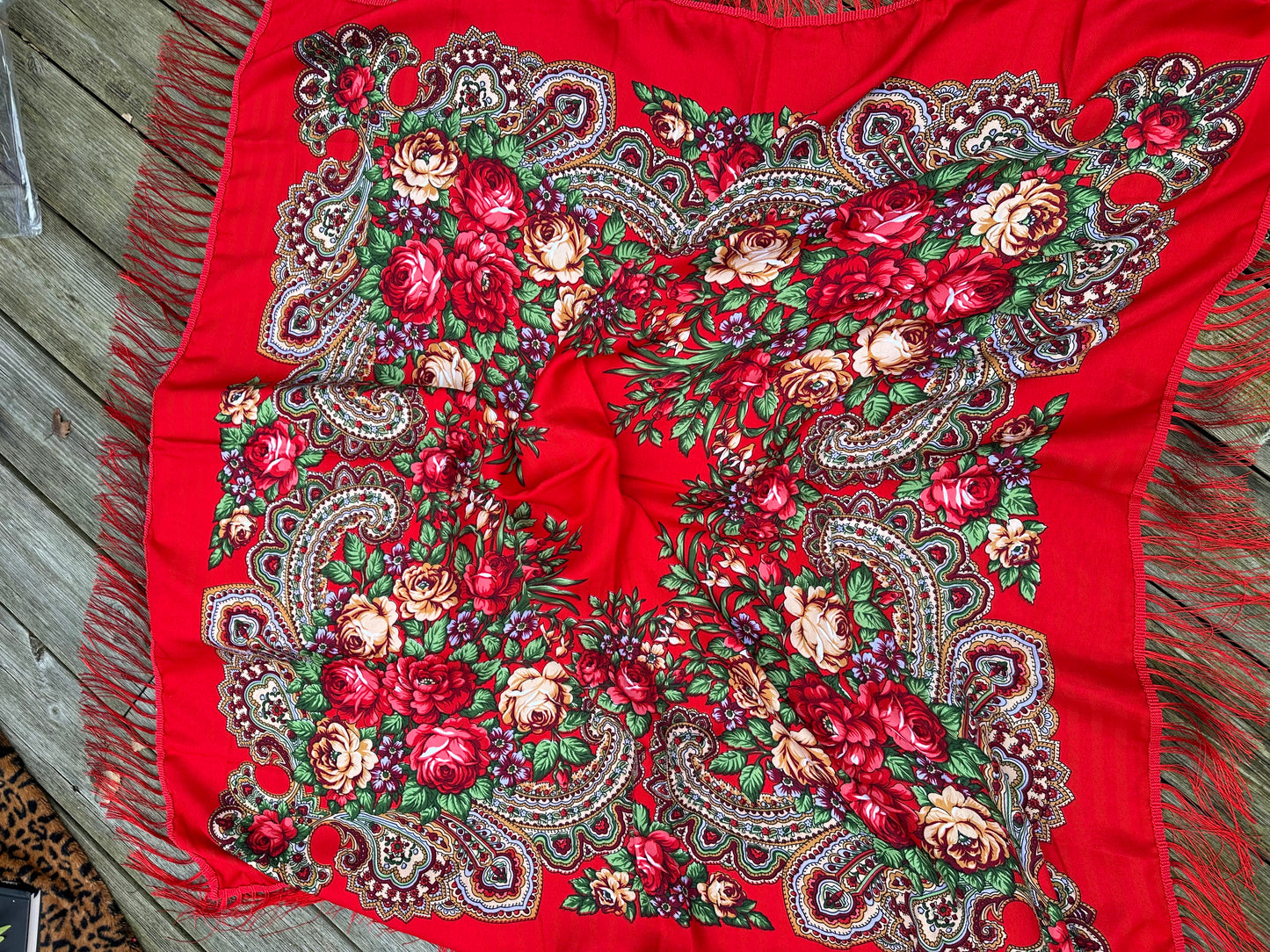 Elegant Red Floral Scarf | 110x110 cm | Luxurious Soft Touch with Tassels