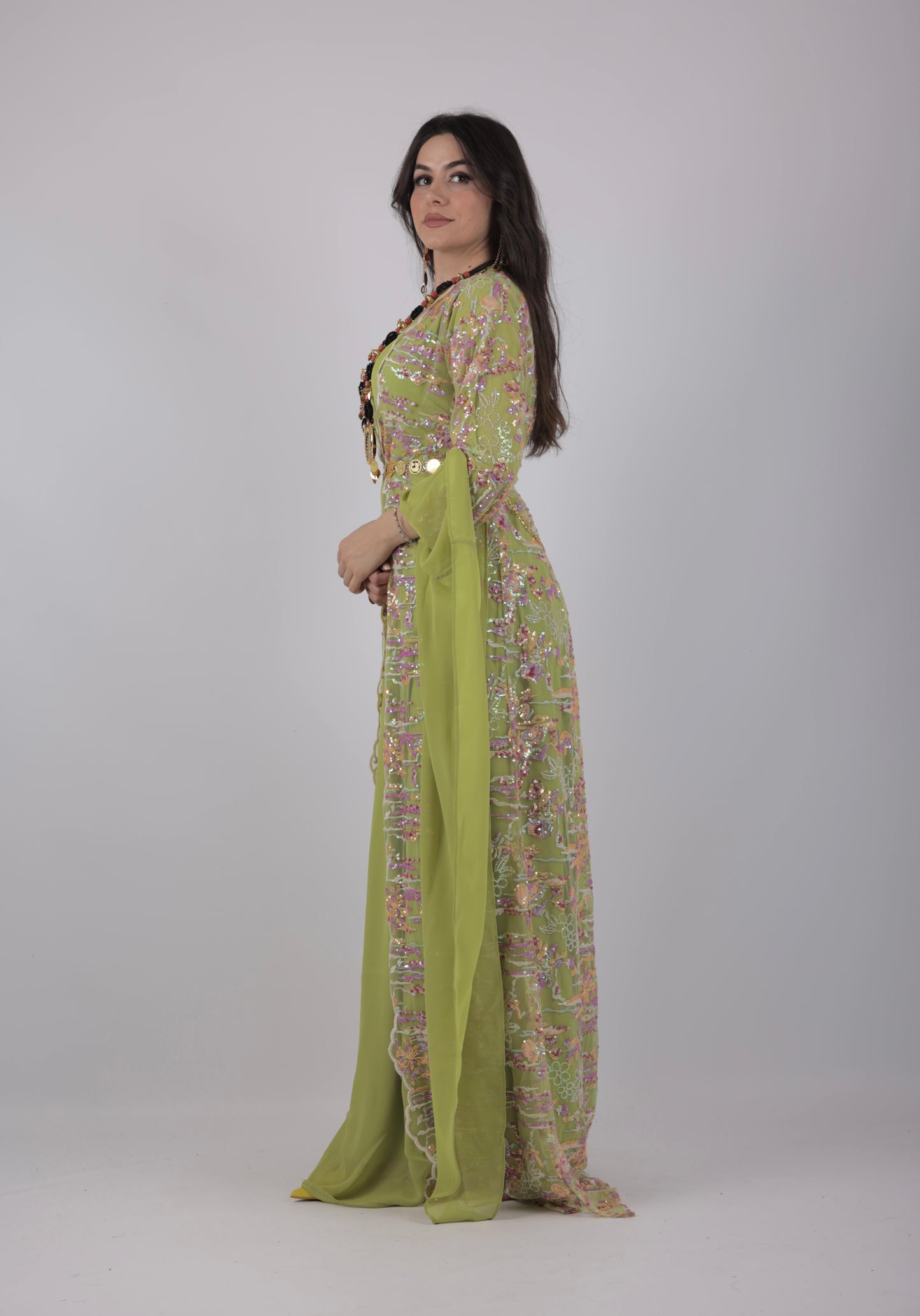 Ru Xosh Dress – Newroz Collection – Green Kurdish Dress (3-Piece Set)