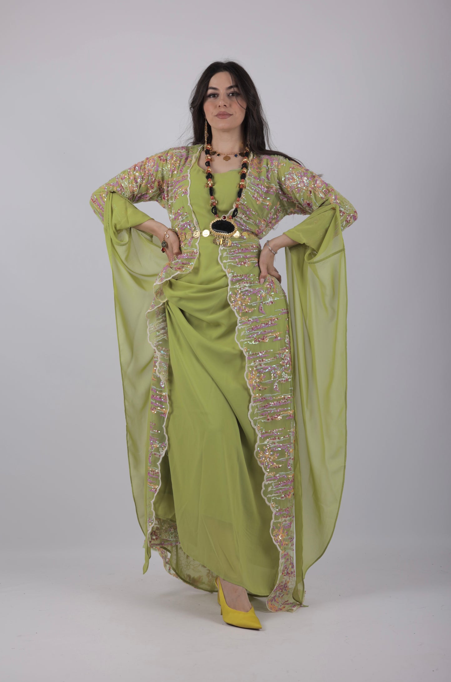 Ru Xosh Dress – Newroz Collection – Green Kurdish Dress (3-Piece Set)