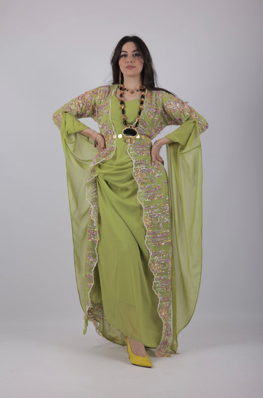 Ru Xosh Dress – Newroz Collection – Green Kurdish Dress (3-Piece Set)