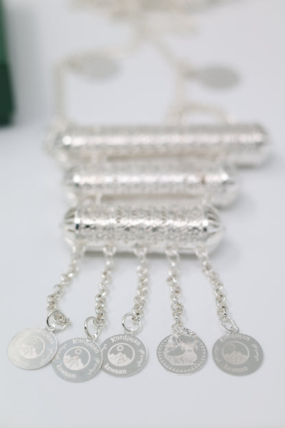 Kurdish Coin Silver -Plated Shawl Chain – “Lola Zanjir” Bridal Necklace