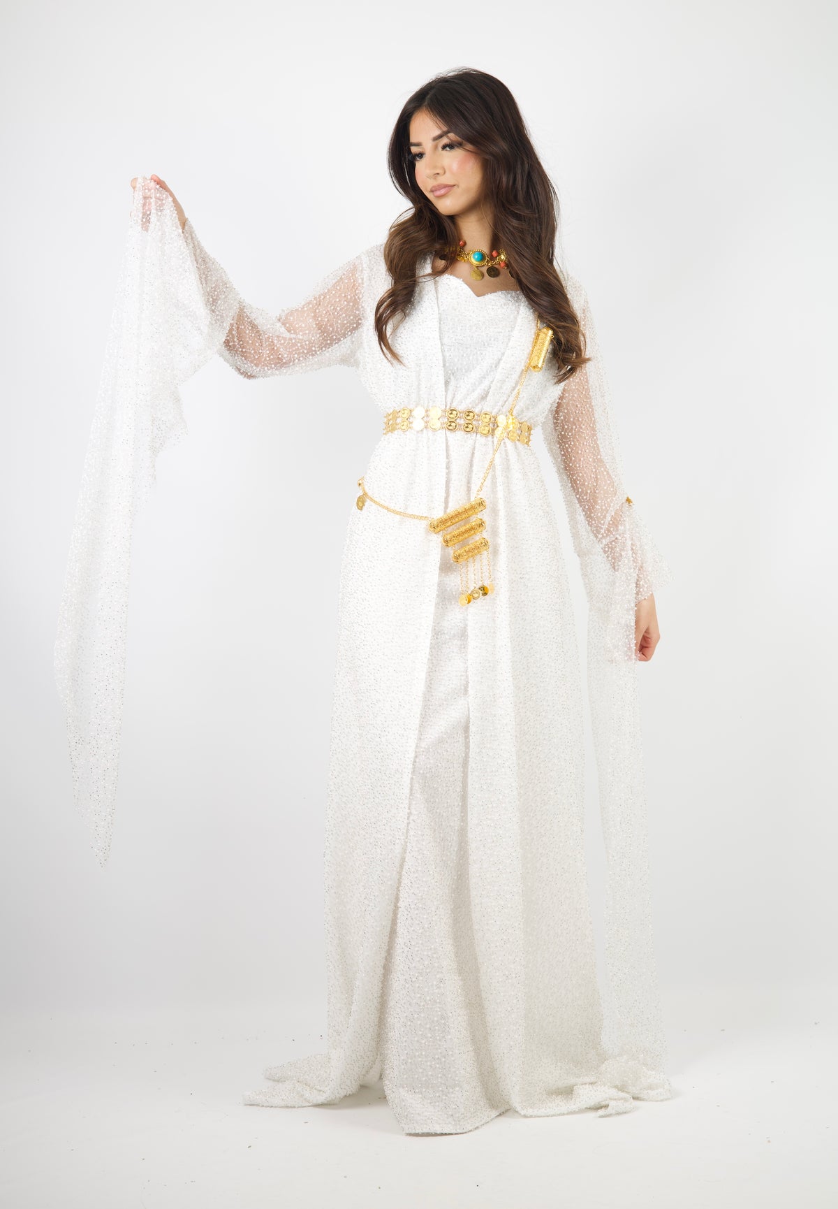 White pearls Luxury Kurdish Dress for Bride