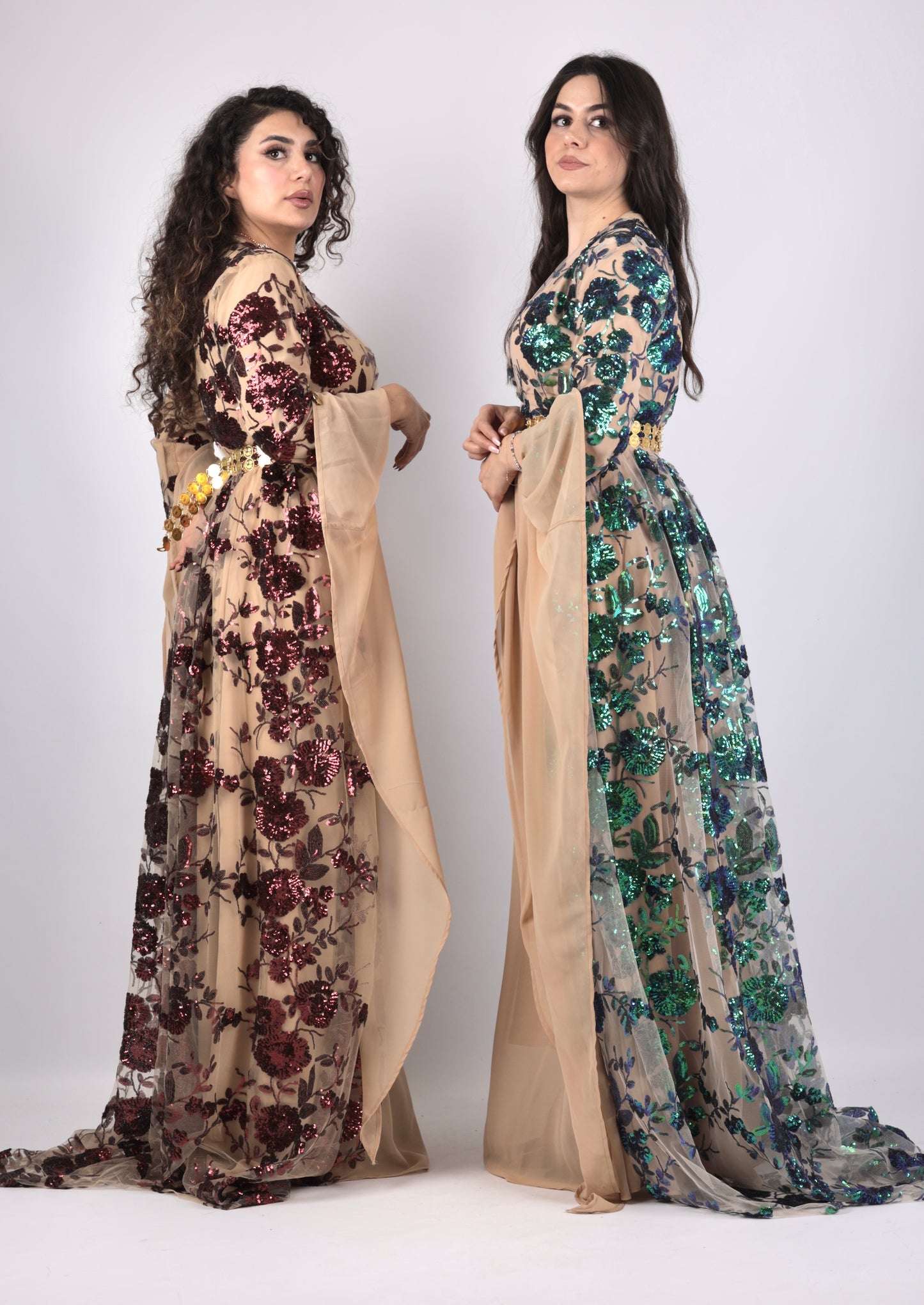 Dildar Kurdish Dress – Badini Style in Green Blue Sequins