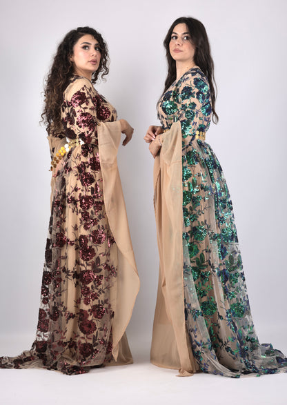 Dildar Kurdish Dress – Badini Style in Green Blue Sequins
