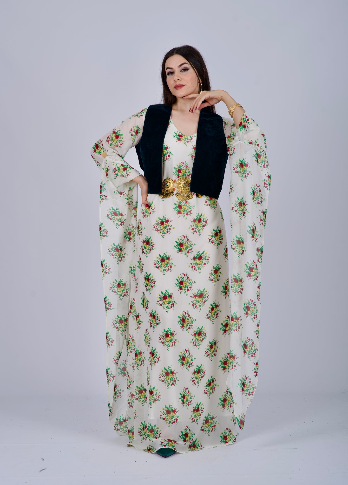 Shal Laki Kurdish Dress Set –  with Dark Green vest and White Cotton Underwear