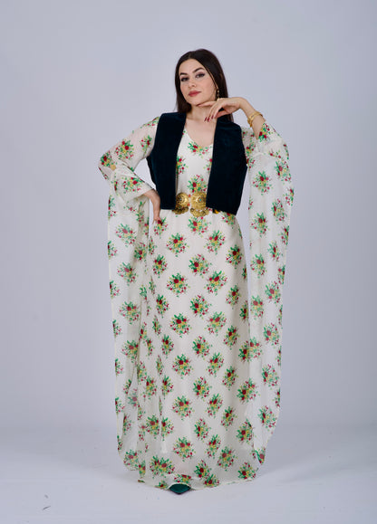 Shal Laki Kurdish Dress Set –  with Dark Green vest and White Cotton Underwear