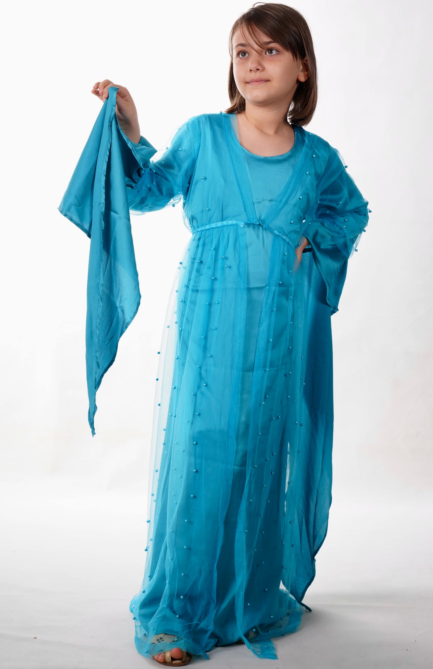 Badini Model – Turquoise BlueKurdish Dress for Girls (7-12 Years) with Flexible Fit and Elegant Design