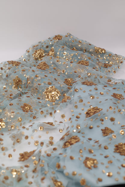 Chro Collection Badini Model – Blue Kurdish Dress with Golden Flowers (2-Piece Set)