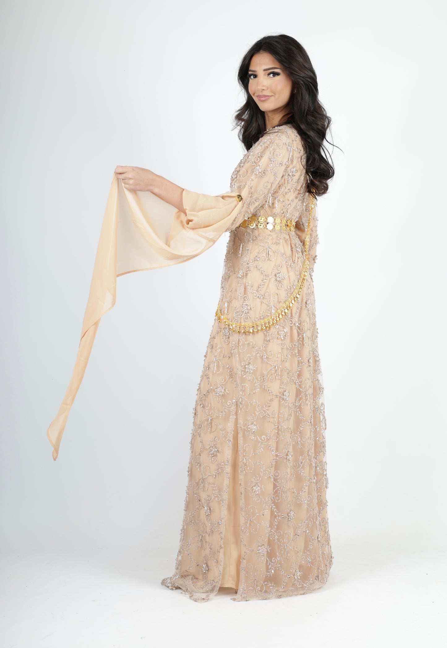 Awaz  Kurdish Dress champagne hand beaded 3 items