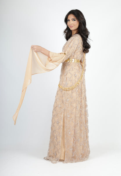 Awaz  Kurdish Dress champagne hand beaded 3 items