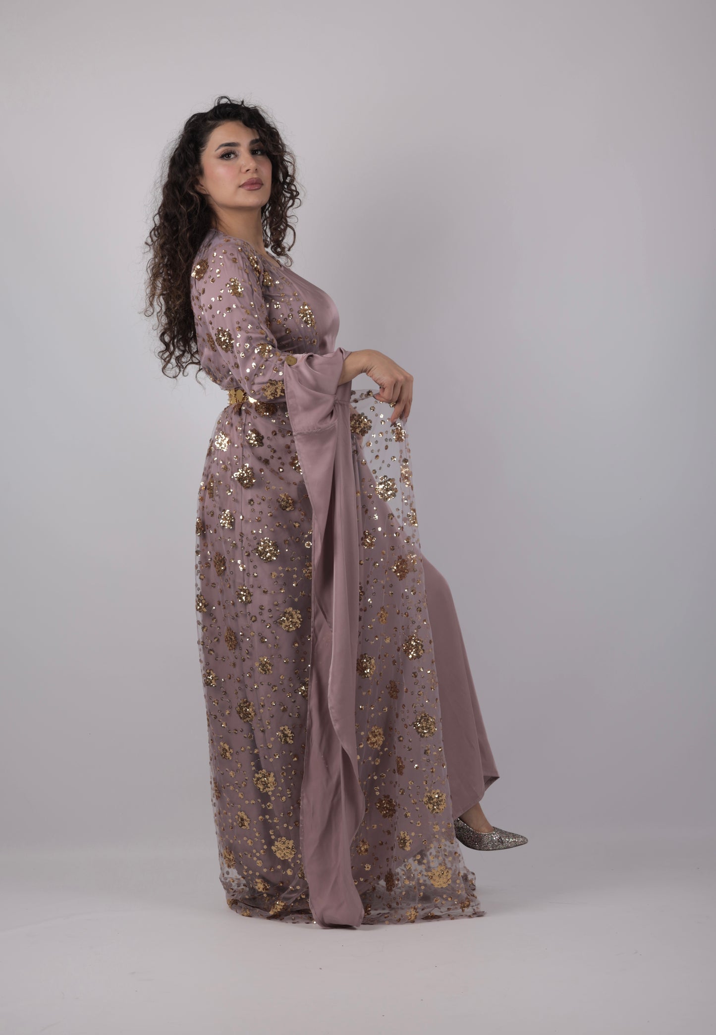 Chro Collection – Badini Design Lavender Kurdish Dress with Golden Flowers (Badini Design, 2-Piece Set)