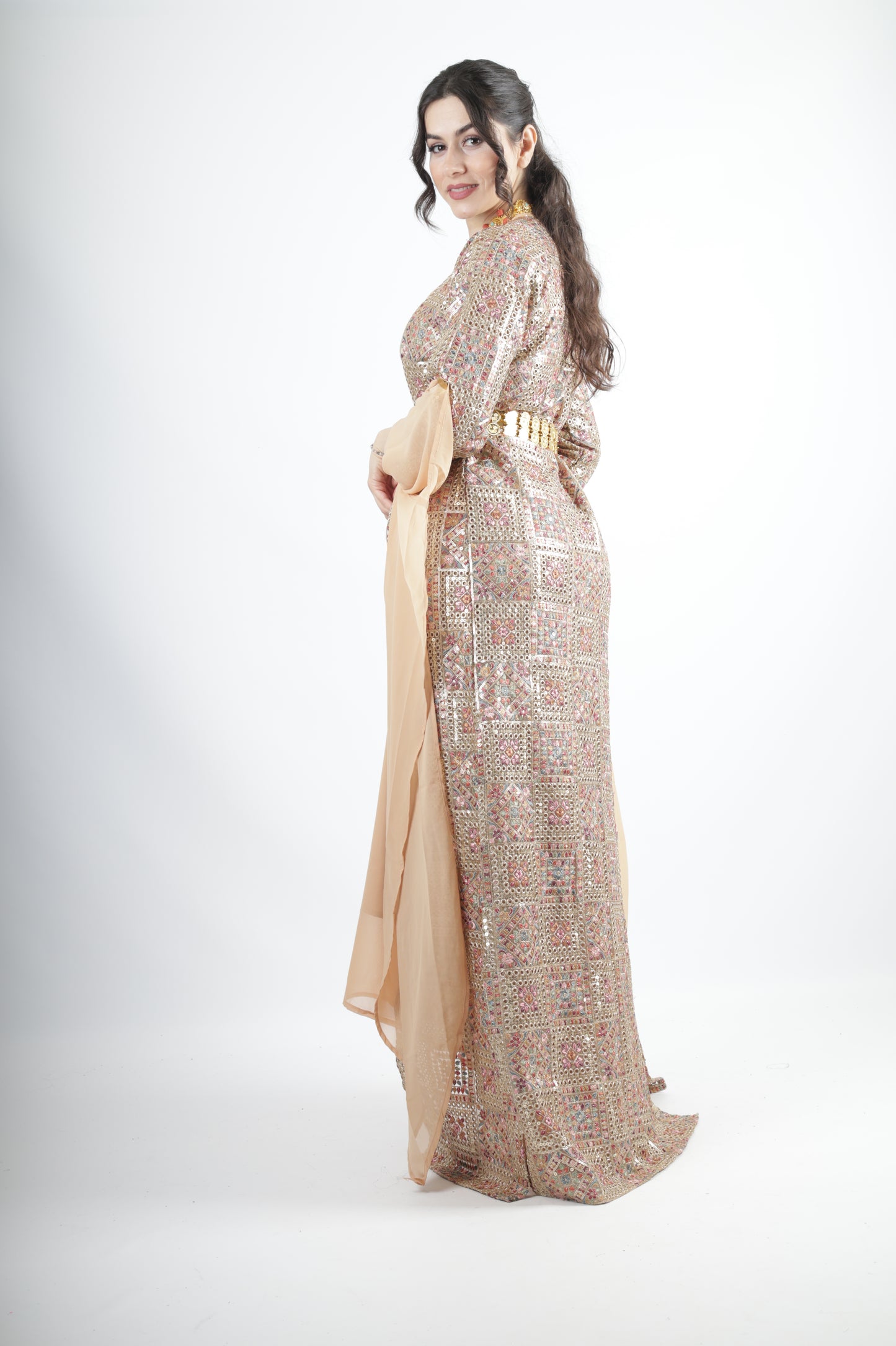 Cudi Kurdish Dress Green – Luxury Embroidered 3-Piece Set Mint green peach