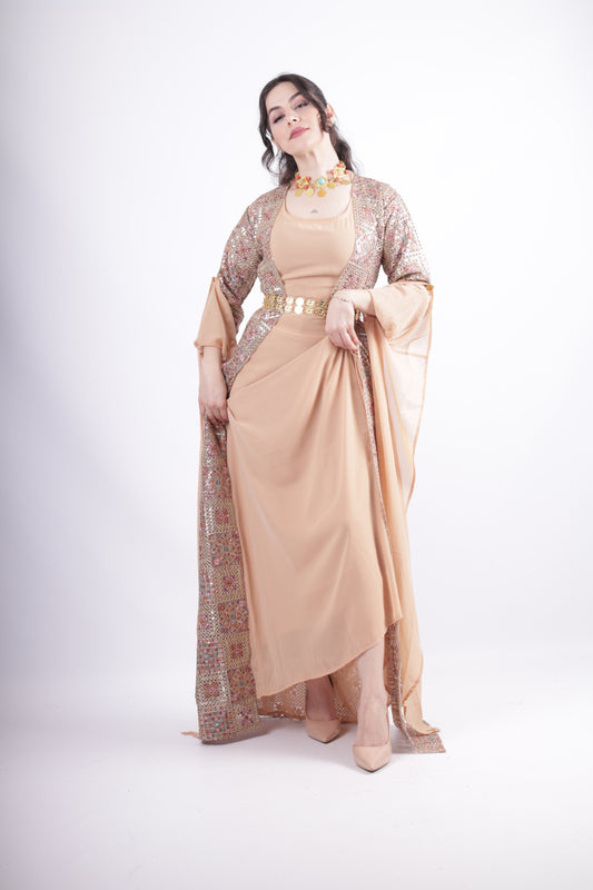 Cudi Kurdish Dress Green – Luxury Embroidered 3-Piece Set Mint green peach