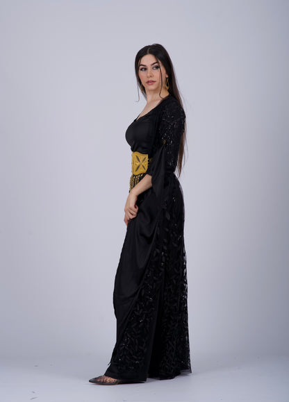 Elegant Black Kurdish Dress – Mesh Embroidered with Black Sequins