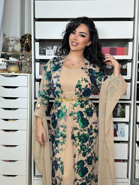 Dildar Grün/Blau Kurdisches Komplettkleid