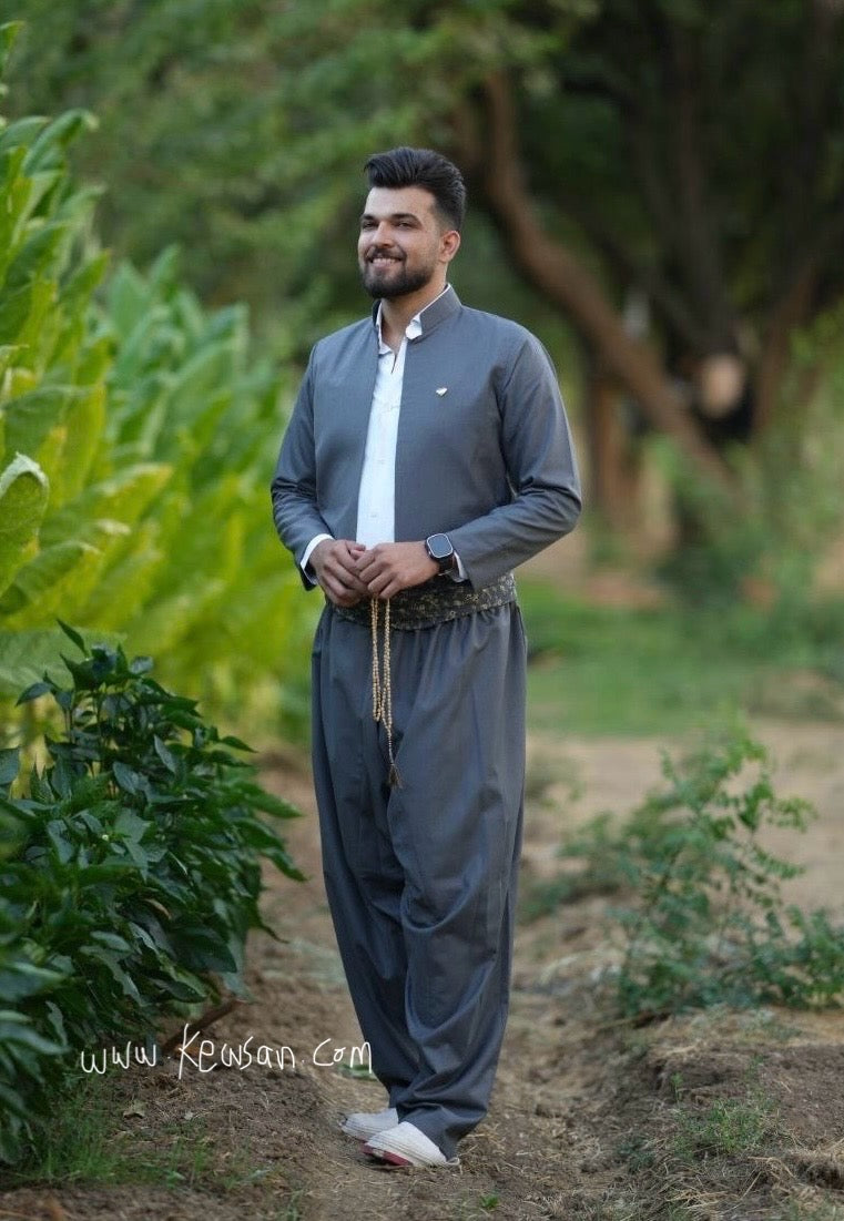 Dark Grey Kurdish Men's Outfit – Perfect for Newroz &amp; Weddings