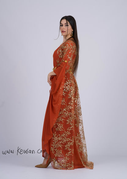 Shkofa – Elegant Kurdish Dress with Golden Sequins Embroidery