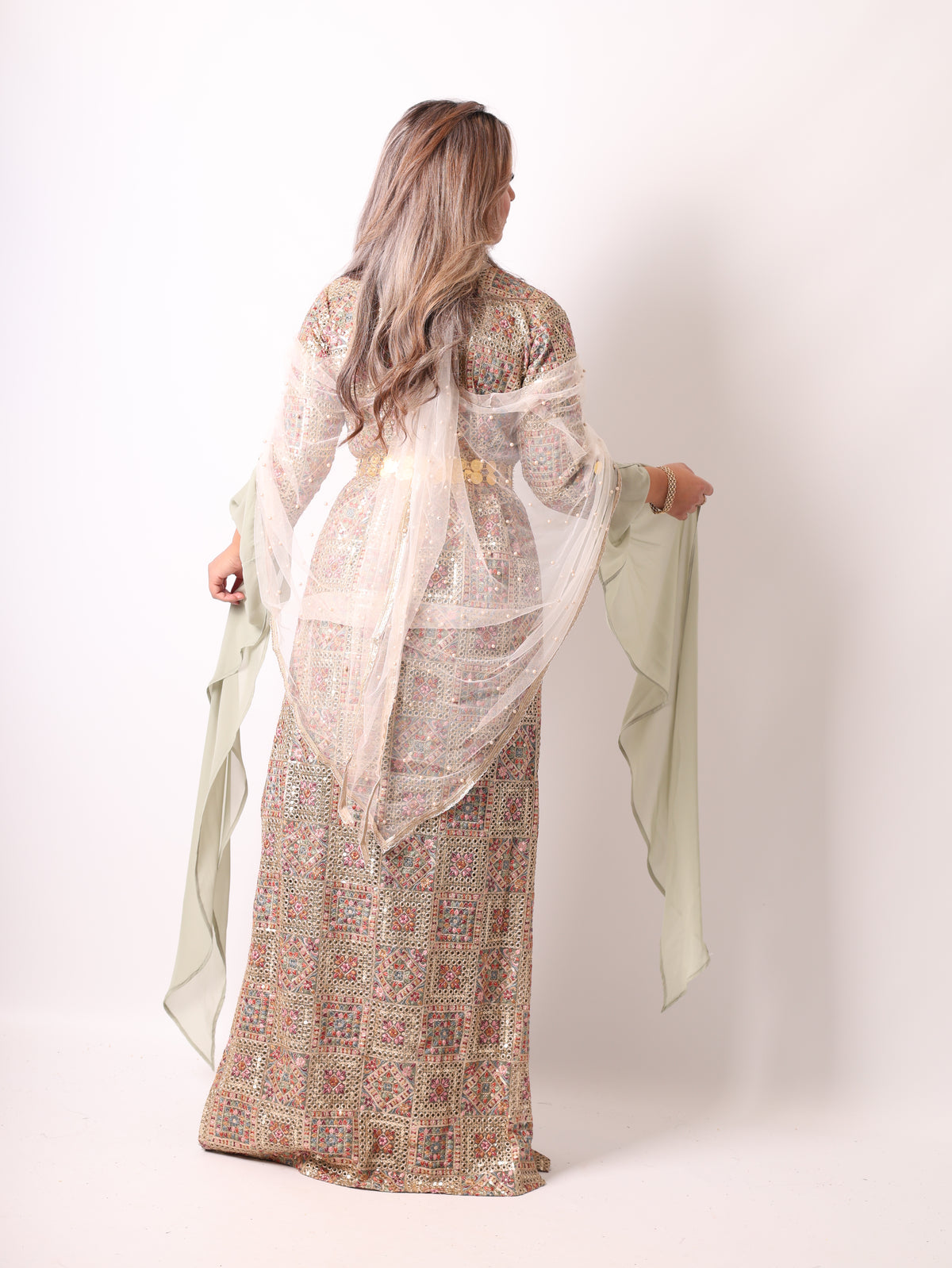 Cudi/Judi Kurdish Dress Green – Luxury Embroidered 4 -Piece Set Mint green including Dasmal