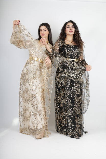 Shkofa Collection – black golden  Sequin Embroidered Kras & Kawa Set