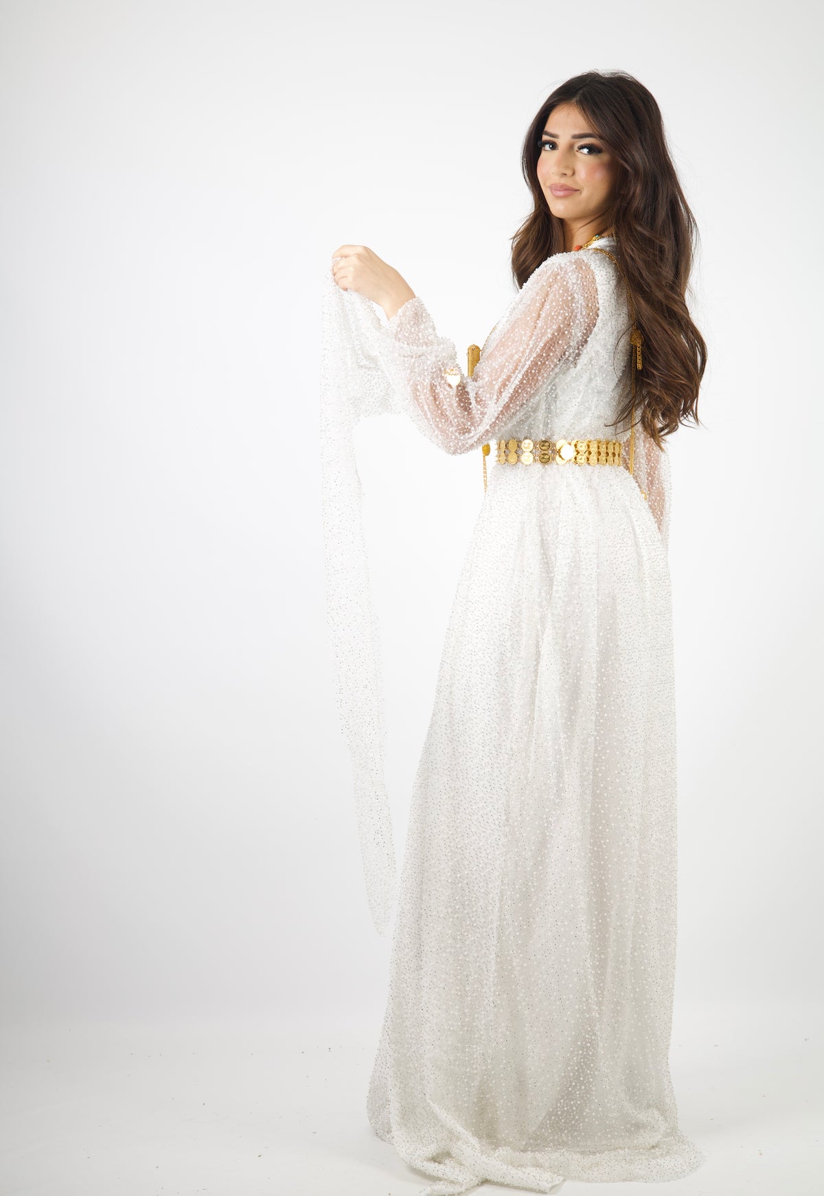 White pearls Luxury Kurdish Dress for Bride