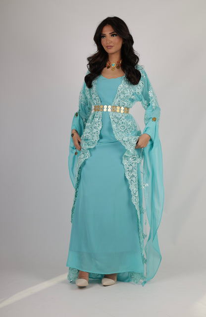 Dilber Kurdish Dress – 3-Piece light Turquoise Kurdish Dress
