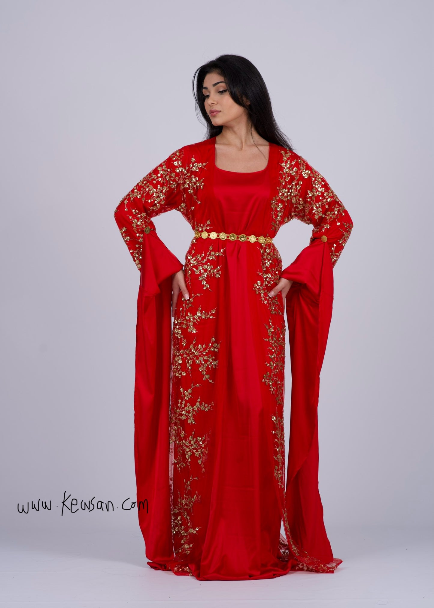 Shkofe Red Golden Kurdish Women Traditional Dress - Elegant Festive & Formal Wear