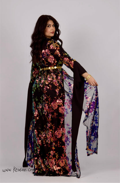 Front view of Kurdish Dress Dildar in black with multicolor