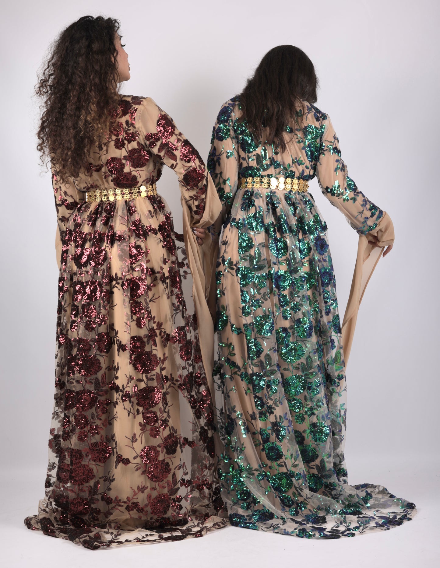 Dildar Kurdish Dress – Badini Style in Green Blue Sequins