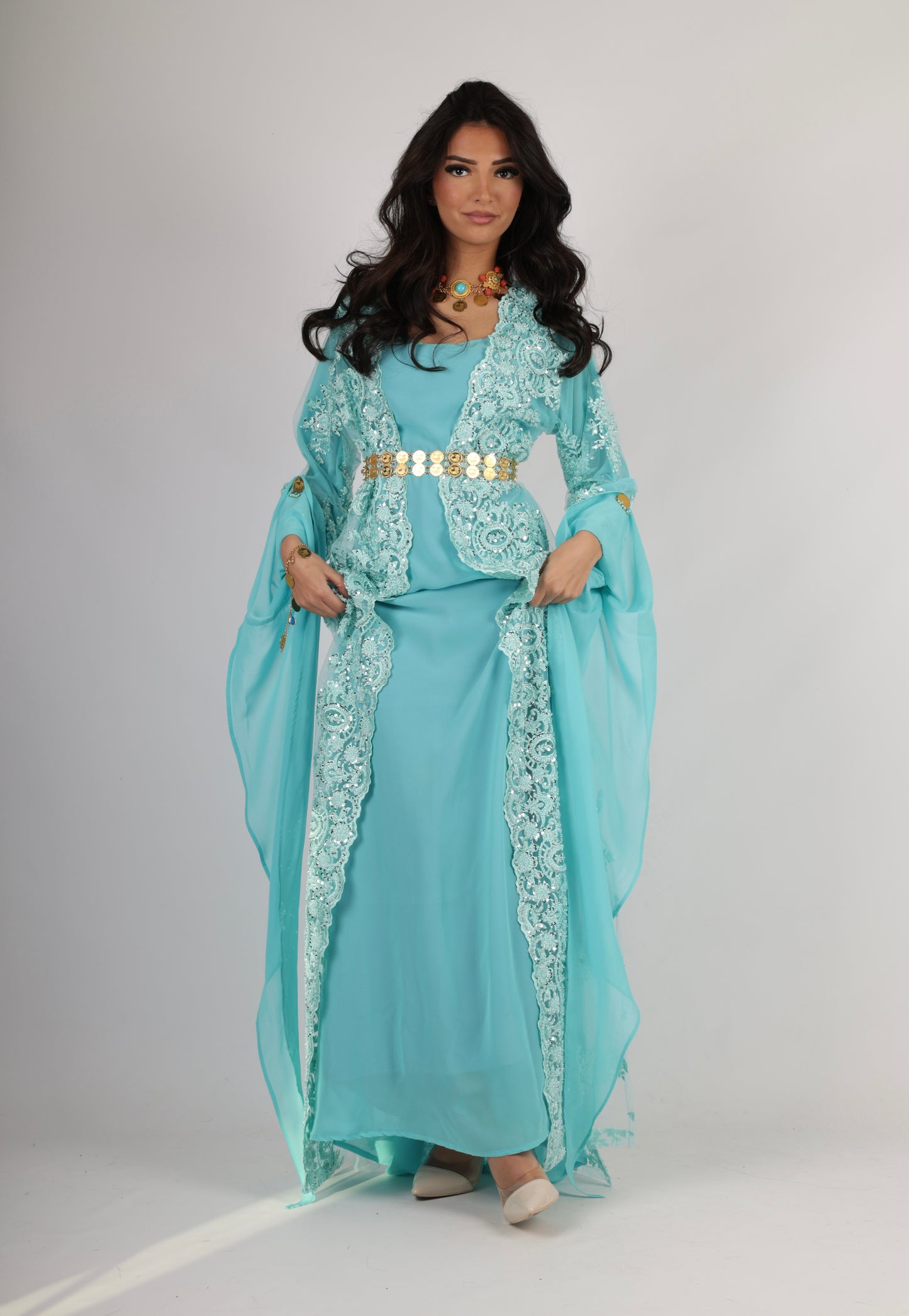 Dilber Kurdish Dress – 3-Piece light Turquoise Kurdish Dress